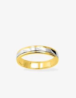 Alliance bicolore motifs géométriques or 375‰ - Mariage