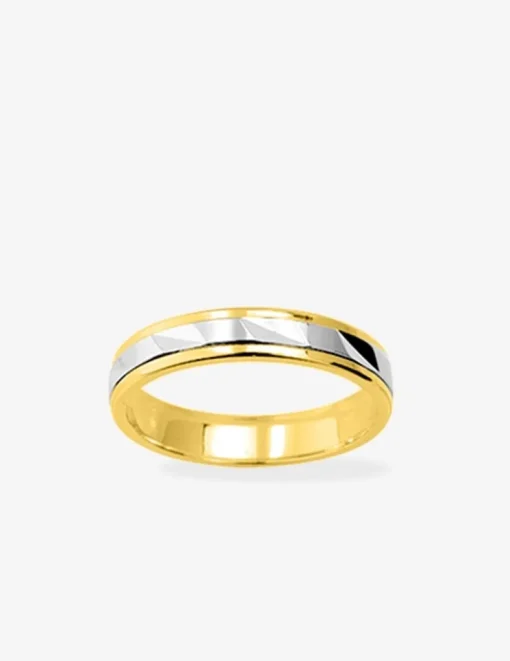 Alliance bicolore motifs géométriques or 375‰ - Mariage