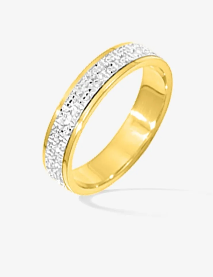 Alliance bicolore motifs perlés or 375‰ 4,5 mm - Mariage