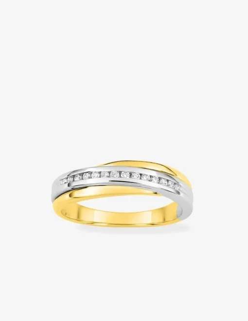Alliance croisée en or bicolore 750 ‰, diamants 0,13 ct sertis rail SO OR