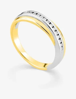 Alliance croisée en or bicolore 750 ‰, diamants 0,13 ct sertis rail SO OR