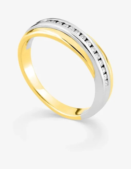 Alliance croisée en or bicolore 750 ‰, diamants 0,13 ct sertis rail SO OR