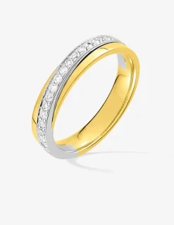 Alliance croisée en or bicolore 750 ‰, 17 diamants 0,18 ct - Mariage