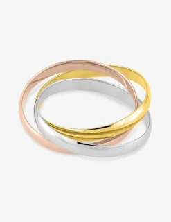 Alliance demi-jonc 2,5 mm en or tricolore 750 ‰, triples anneaux - Mariage
