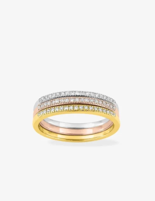 Alliance demi-tour tricolore en or 750 ‰, diamants 0,25 ct SO OR
