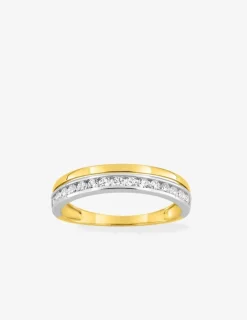 Alliance double serti rail bicolore or 375 ‰ et oxydes de zirconium - Mariage
