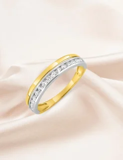Alliance double serti rail bicolore or 375 ‰ et oxydes de zirconium - Mariage