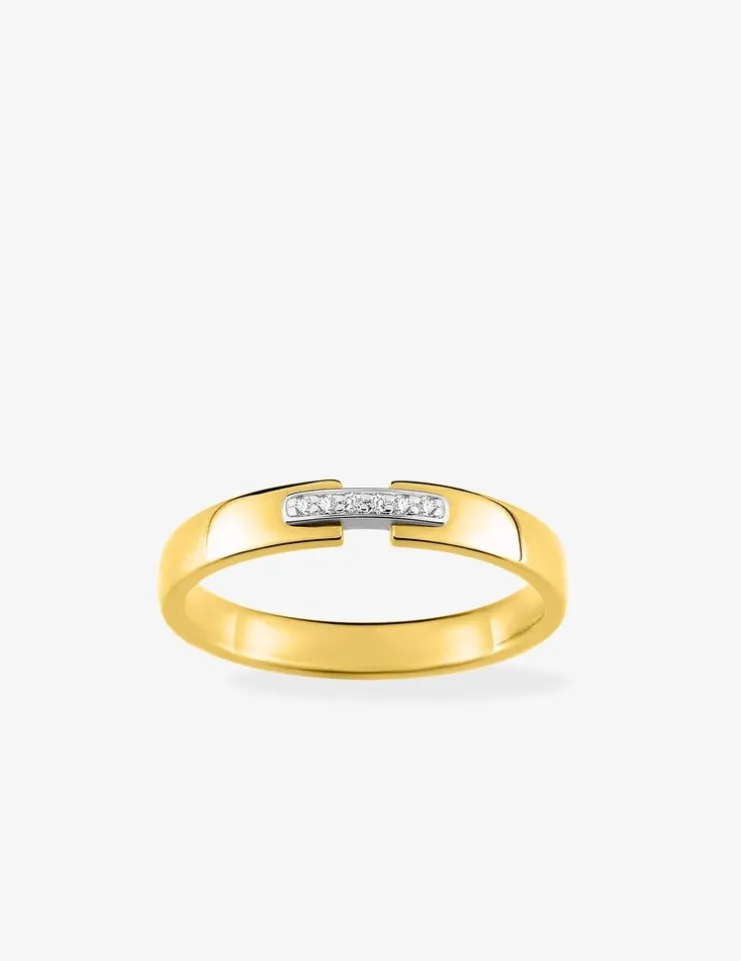 Alliance en or bicolore 750 ‰, 6 diamants 0,02 ct - Mariage