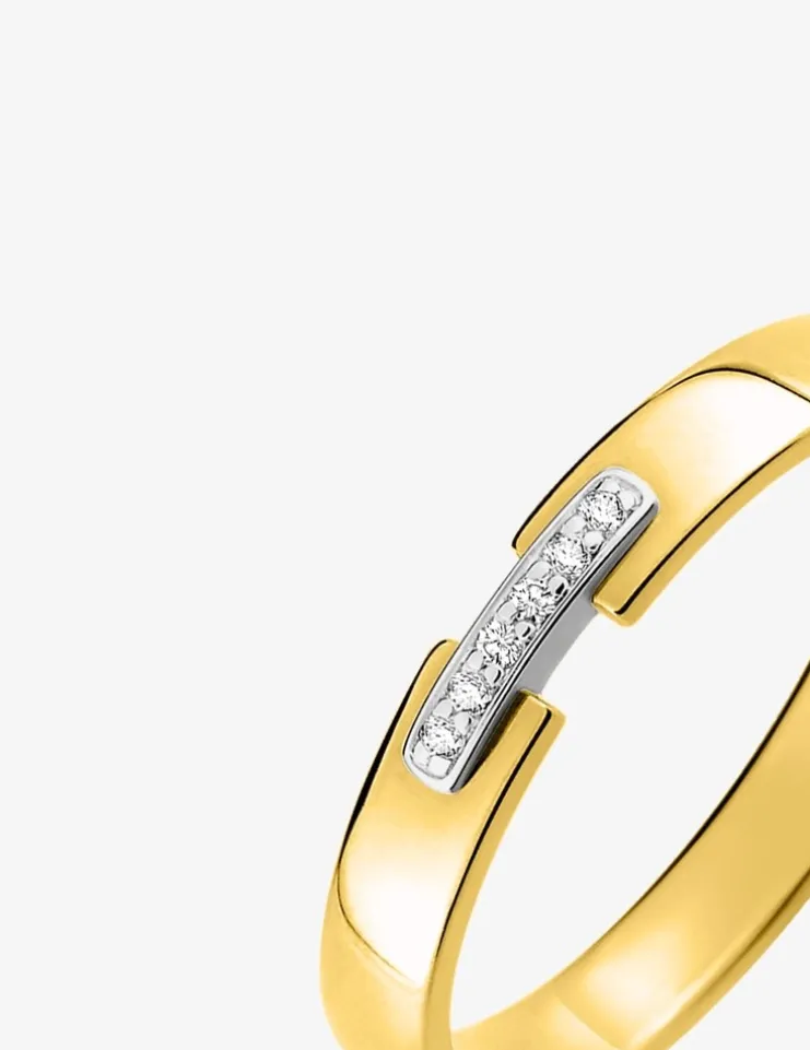 Alliance en or bicolore 750 ‰, 6 diamants 0,02 ct - Mariage