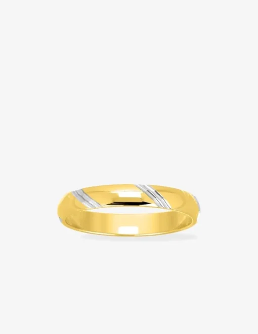 Alliance fantaisie 3 mm en or jaune 750 ‰ et détails rhodium - Mariage