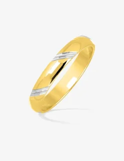 Alliance fantaisie 3 mm en or jaune 750 ‰ et détails rhodium - Mariage