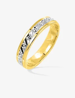 Alliance fantaisie 4 mm or jaune et blanc 375‰ - Mariage