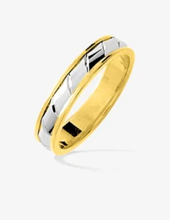 Alliance or 750 ‰ jaune et blanc ciselée 4 mm - Mariage