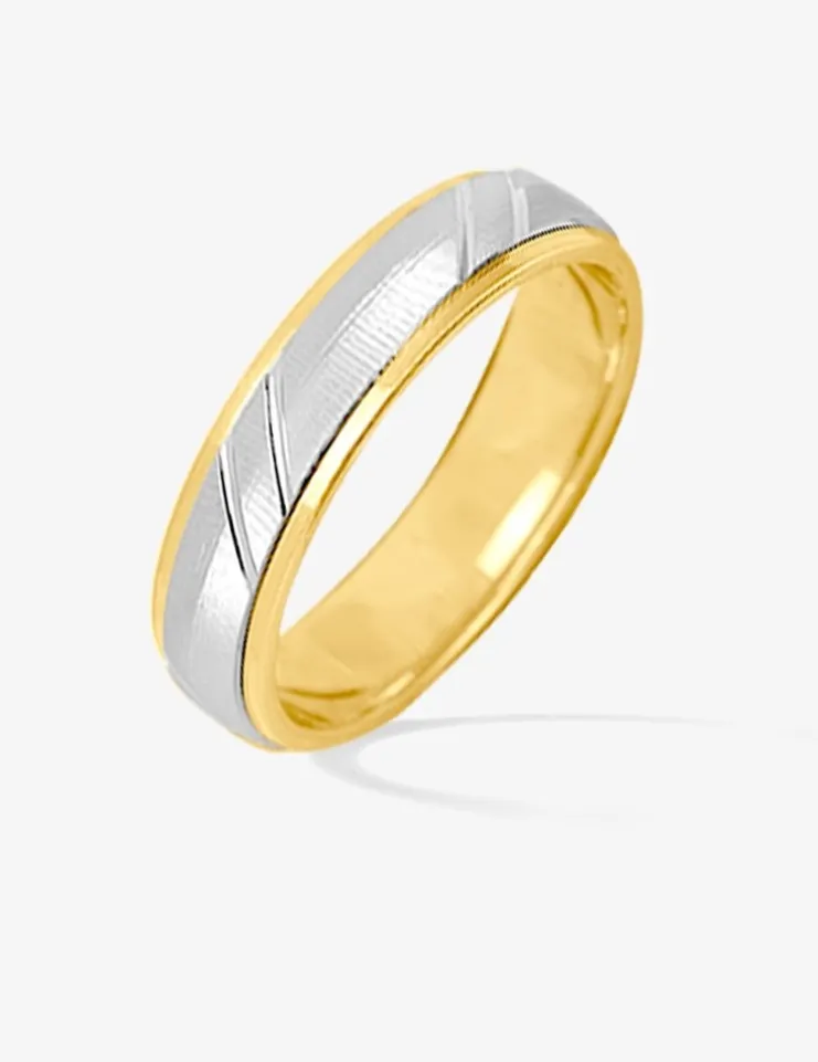 Alliance or bicolore 750 ‰ concave intérieur jaune - Mariage