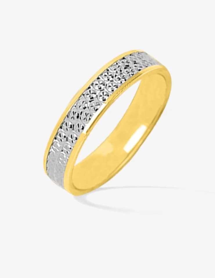 Alliance or bicolore 750 ‰ diamantée intérieur jaune - Mariage