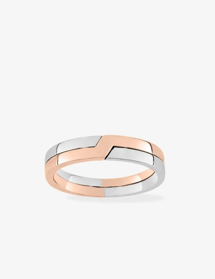 Alliance or bicolore 750 ‰ rose et blanc tetris - Mariage