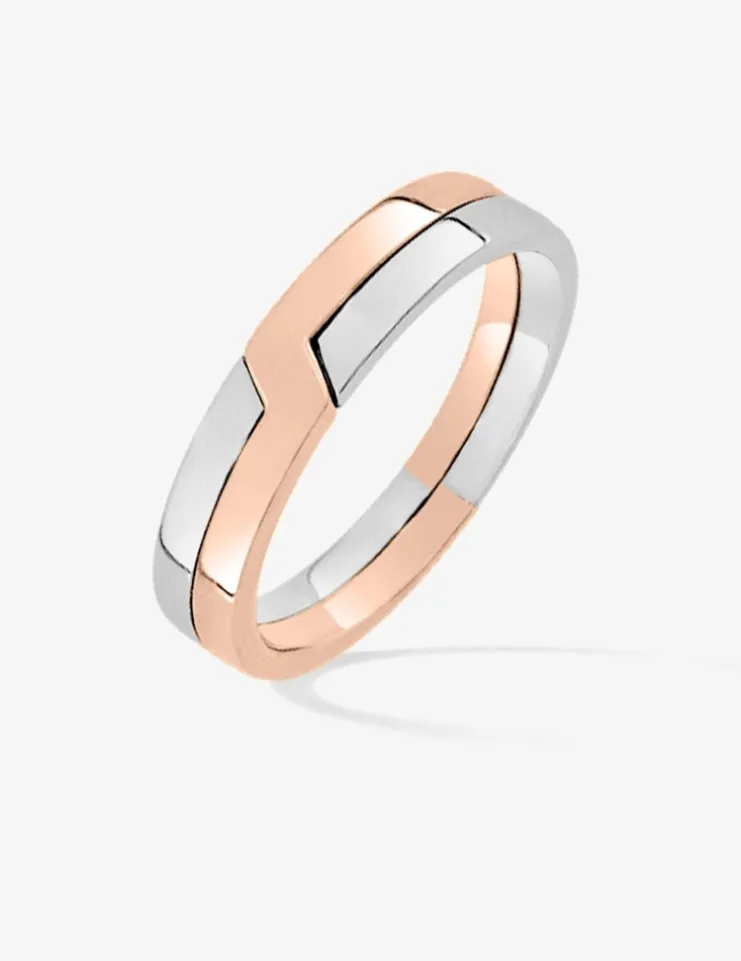Alliance or bicolore 750 ‰ rose et blanc tetris - Mariage