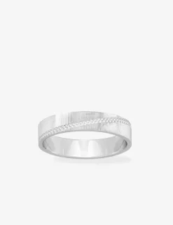 Alliance rainure diagonale perlée or blanc 375‰ 4 mm - Mariage