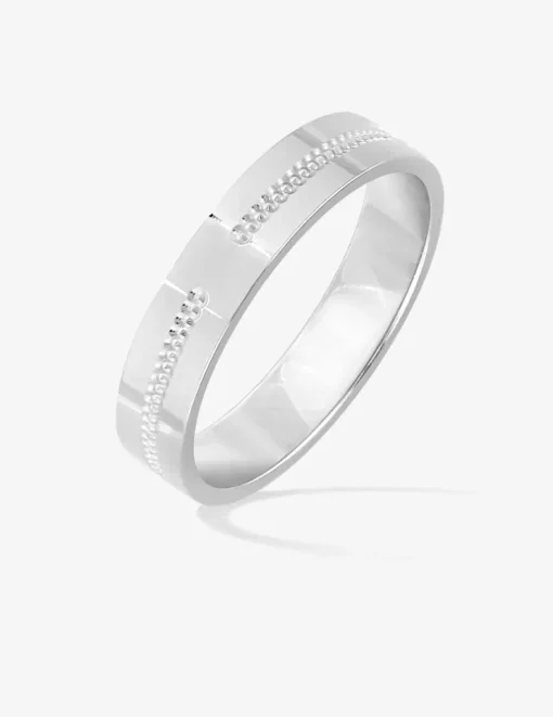 Alliance rainure perlée or blanc 375‰ 4 mm - Mariage