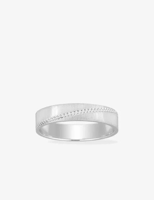 Alliance ruban 4 mm rainure diagonale perlée argent 925‰ rhodié - Mariage