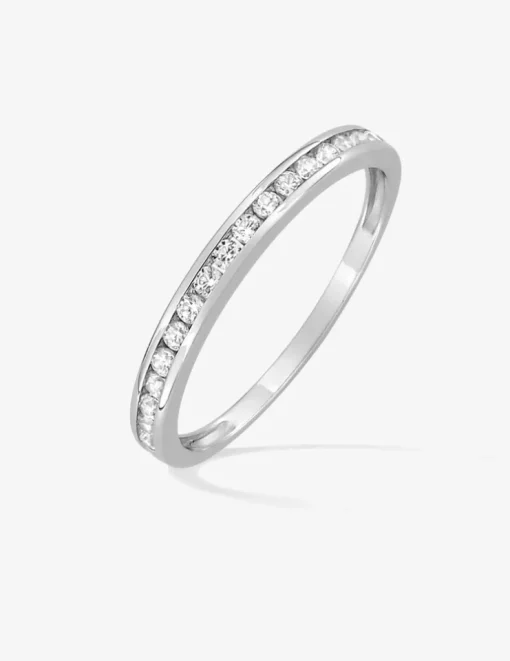 Alliance serti rail or blanc 375 ‰ et oxydes de zirconium, largeur 2,3 mm. - Mariage