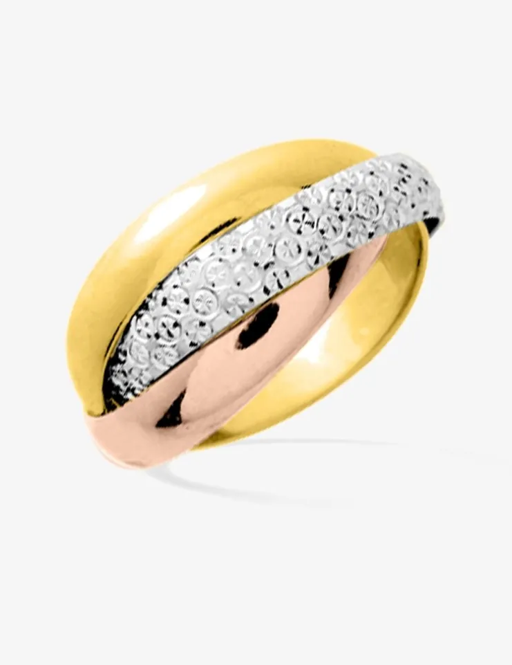 Alliance tricolore triple anneau fantaisie 4 mm or 750‰ SO OR