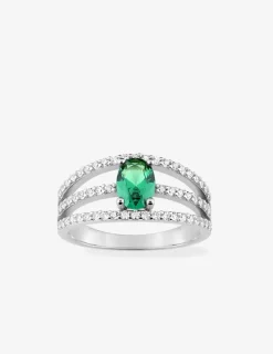 Bague 3 anneaux argent 925‰ rhodié et oxyde de zirconium vert SO OR