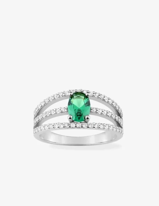 Bague 3 anneaux argent 925‰ rhodié et oxyde de zirconium vert SO OR