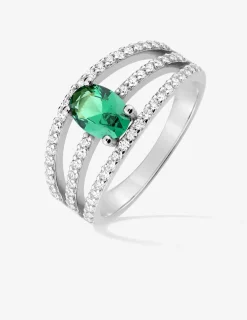 Bague 3 anneaux argent 925‰ rhodié et oxyde de zirconium vert SO OR