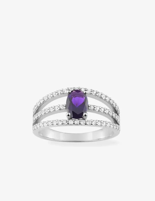 Bague 3 anneaux argent rhodié 925 ‰ et oxyde de zirconium violet SO OR