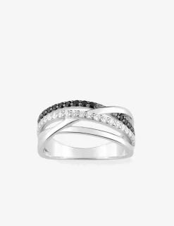 Bague 4 anneaux argent rhodié 925 ‰ et oxyde de zirconium blanc et noir SO OR