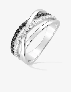 Bague 4 anneaux argent rhodié 925 ‰ et oxyde de zirconium blanc et noir SO OR