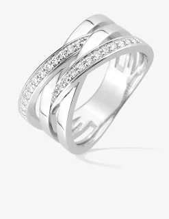 Bague 4 anneaux entremêlés argent rhodié 925 ‰ et oxyde de zirconium SO OR