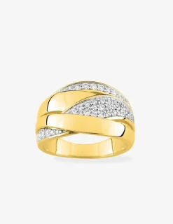Bague 4 anneaux plaqué or et pavage oxydes de zirconium sur du rhodium SO OR