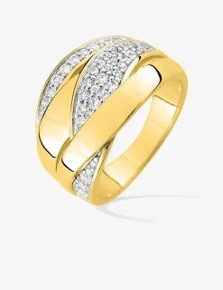 Bague 4 anneaux plaqué or et pavage oxydes de zirconium sur du rhodium SO OR