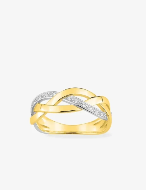 Bague 3 vagues entrelacées plaqué or, rhodium et oxydes de zirconium SO OR