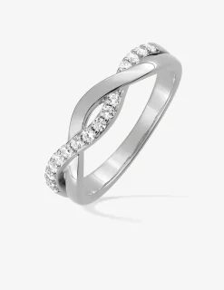 Bague 2 vagues entrelacées argent rhodié 925 ‰ et oxyde de zirconium SO OR