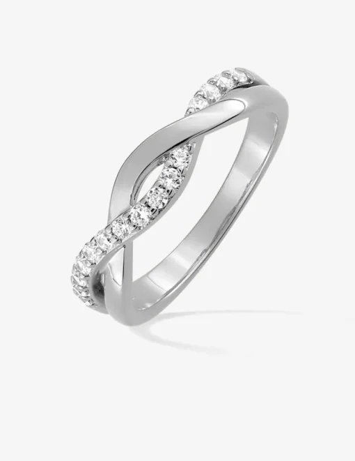 Bague 2 vagues entrelacées argent rhodié 925 ‰ et oxyde de zirconium SO OR