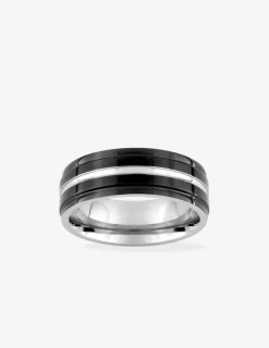 Bague acier CARGO 3 bandes et laque noire 8 mm SO OR