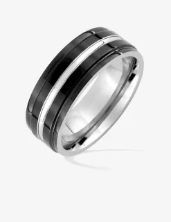 Bague acier CARGO 3 bandes et laque noire 8 mm SO OR