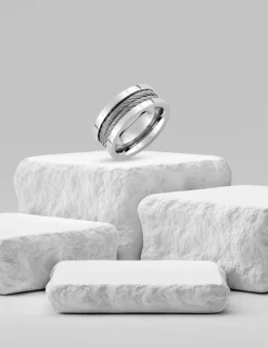 Bague acier CARGO 2 bandes finition brillante et 2 bandes câbles largeur 9mm SO OR