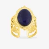 Bague acier doré fantaisie et lapis bleu synthétique SO OR