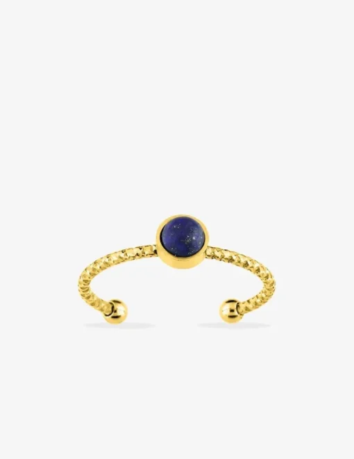 Bague acier doré, lapis-lazuli bleu SO OR