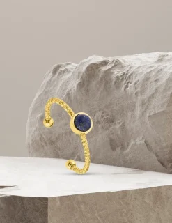 Bague acier doré, lapis-lazuli bleu SO OR