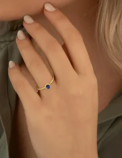Bague acier doré, lapis-lazuli bleu SO OR