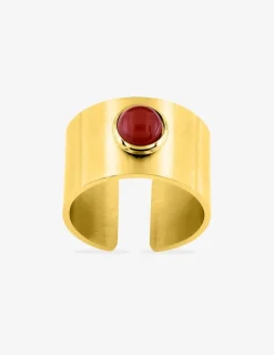 Bague acier doré rubis synthétique ajustable SO OR