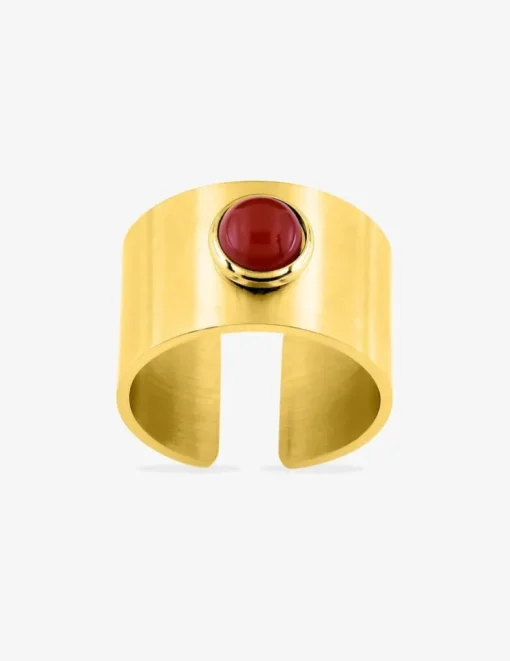 Bague acier doré rubis synthétique ajustable SO OR