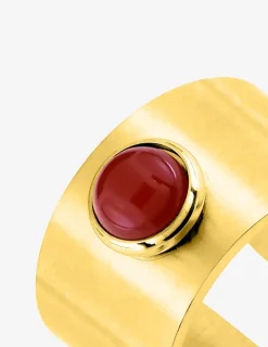 Bague acier doré rubis synthétique ajustable SO OR