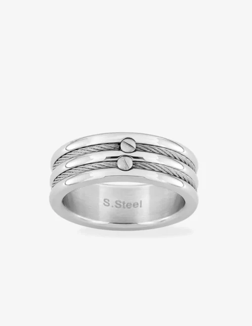 Bague acier gris avec double câble et vis SO OR