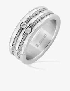 Bague acier gris avec double câble et vis SO OR